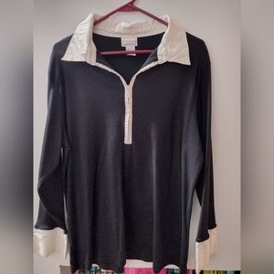 Fashion Bug Black Long Sleeve with White Collar and Cuffs